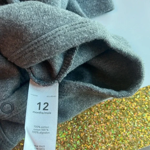 CARTER'S Gray Long Sleeve Baby Onesie 100% Cotton 12 Months - Picture 7 of 7